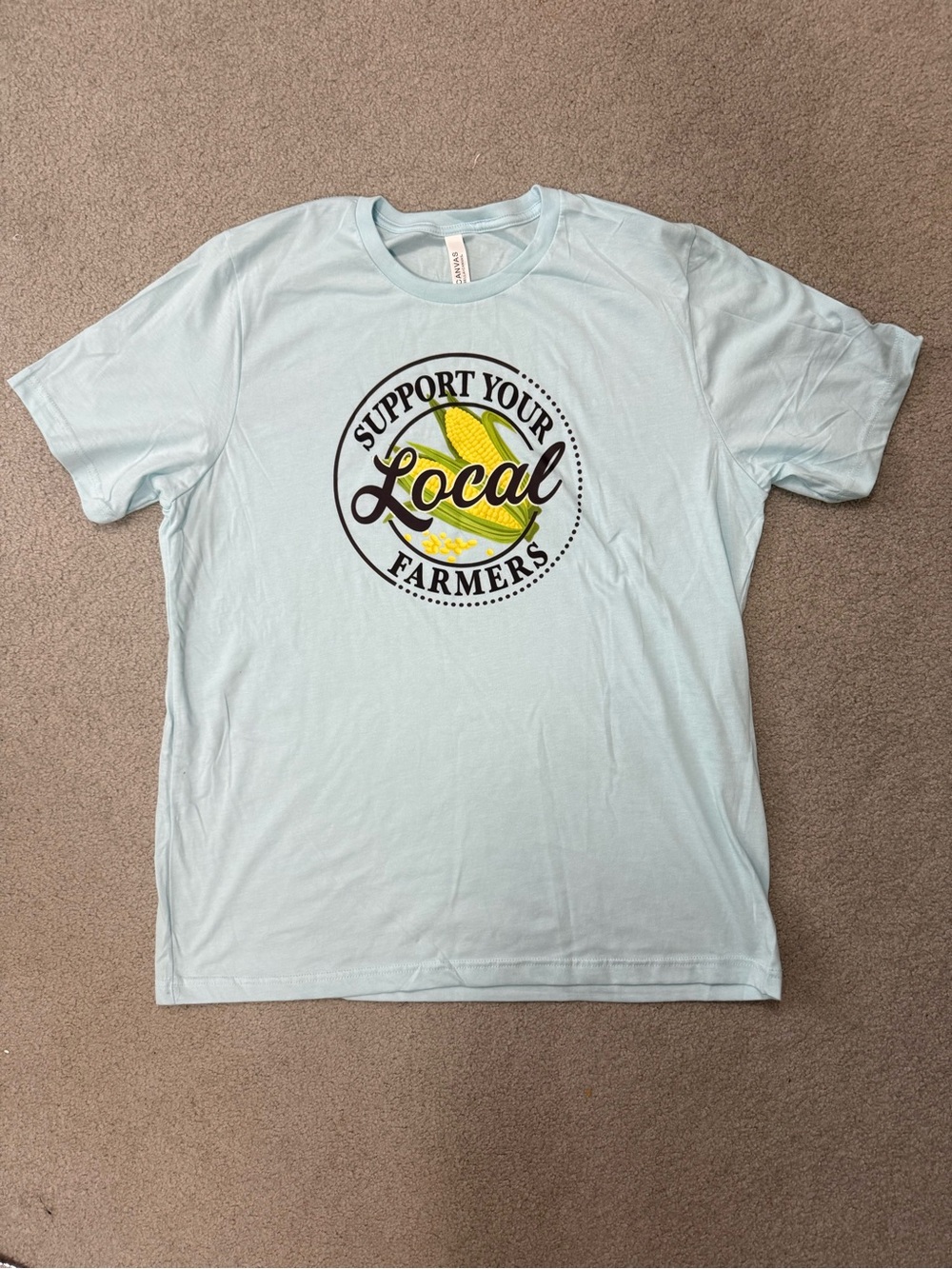 NWT Bella Canvas Light Blue "Support Your Local Farmers" T-shirt XL